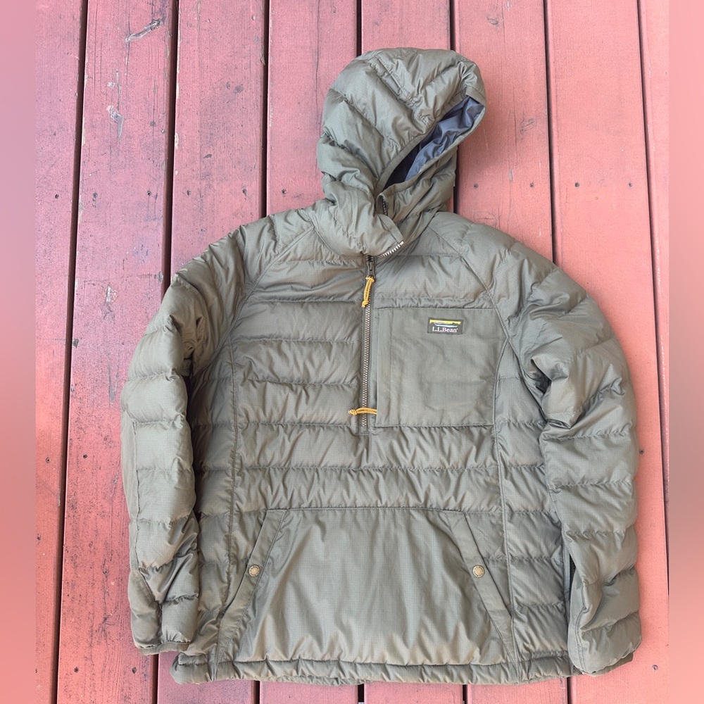 LL Bean Kelp Green Polyester Mountain Classic Down Hooded pull over size Medium